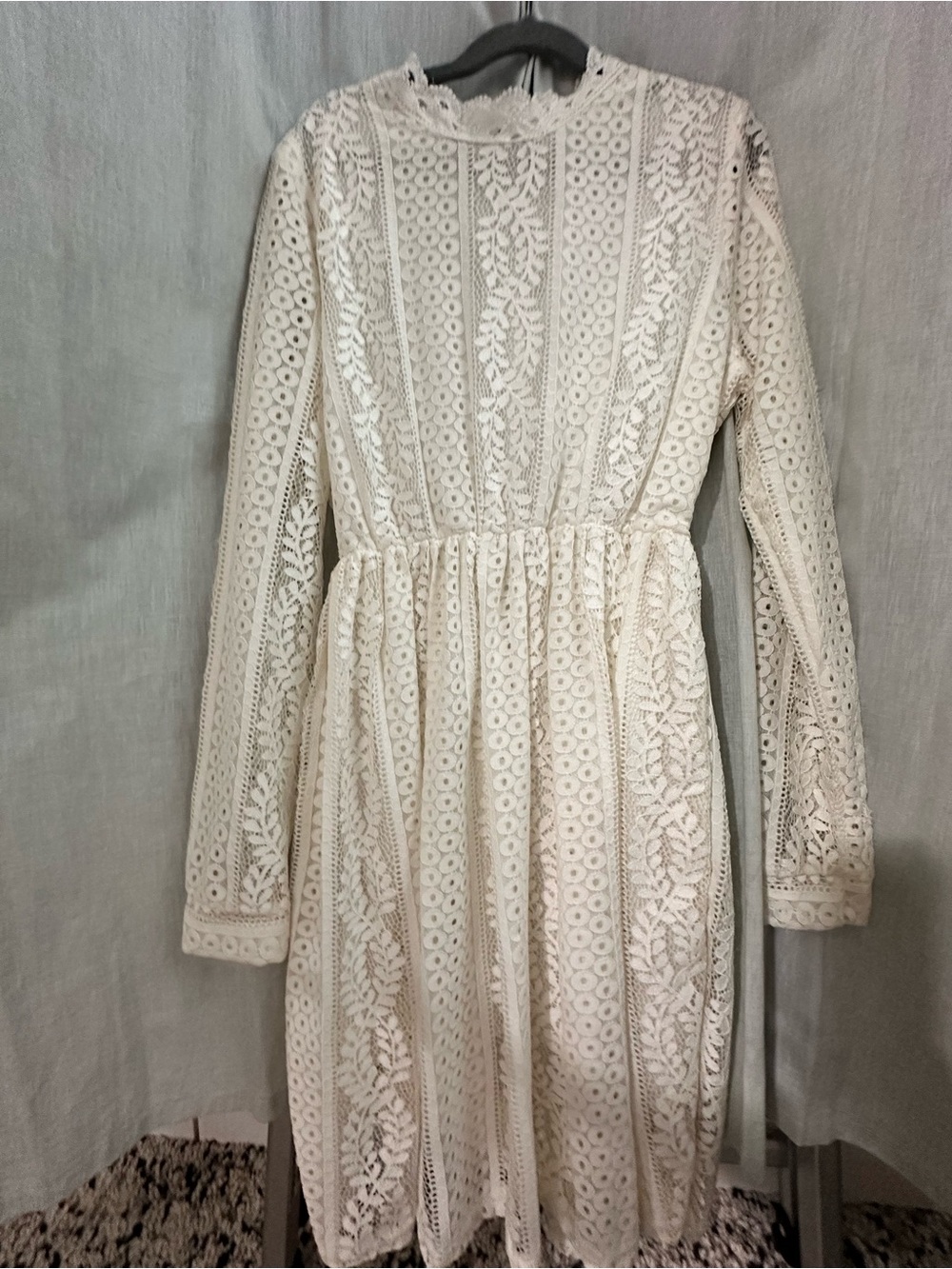 Floral & Eyelet Lace Long Sleeve Dress - Size XS